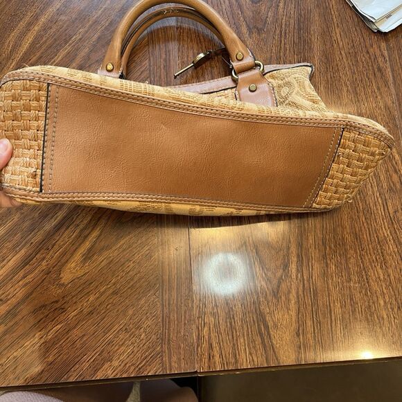 FOSSIL Vintage Tapestry Carpet Woven Leather Handbag Satchel Purse Bag - Picture 5 of 13